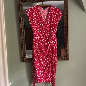 Maggy London Wrap Dress Women's 6 floral Red White Short Sleeve